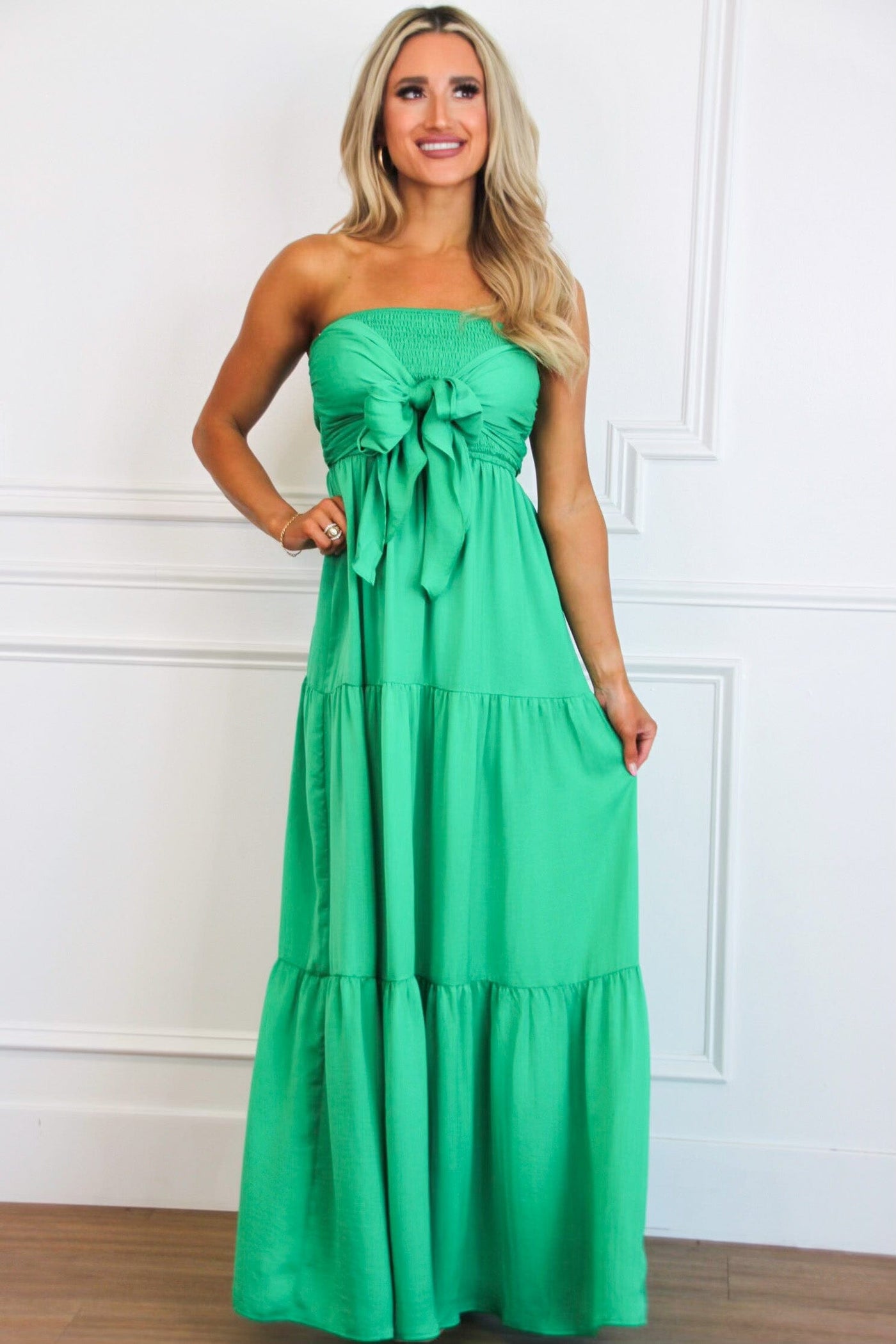 Santorini Sweetheart Smocked Maxi Dress: Green - Bella and Bloom Boutique