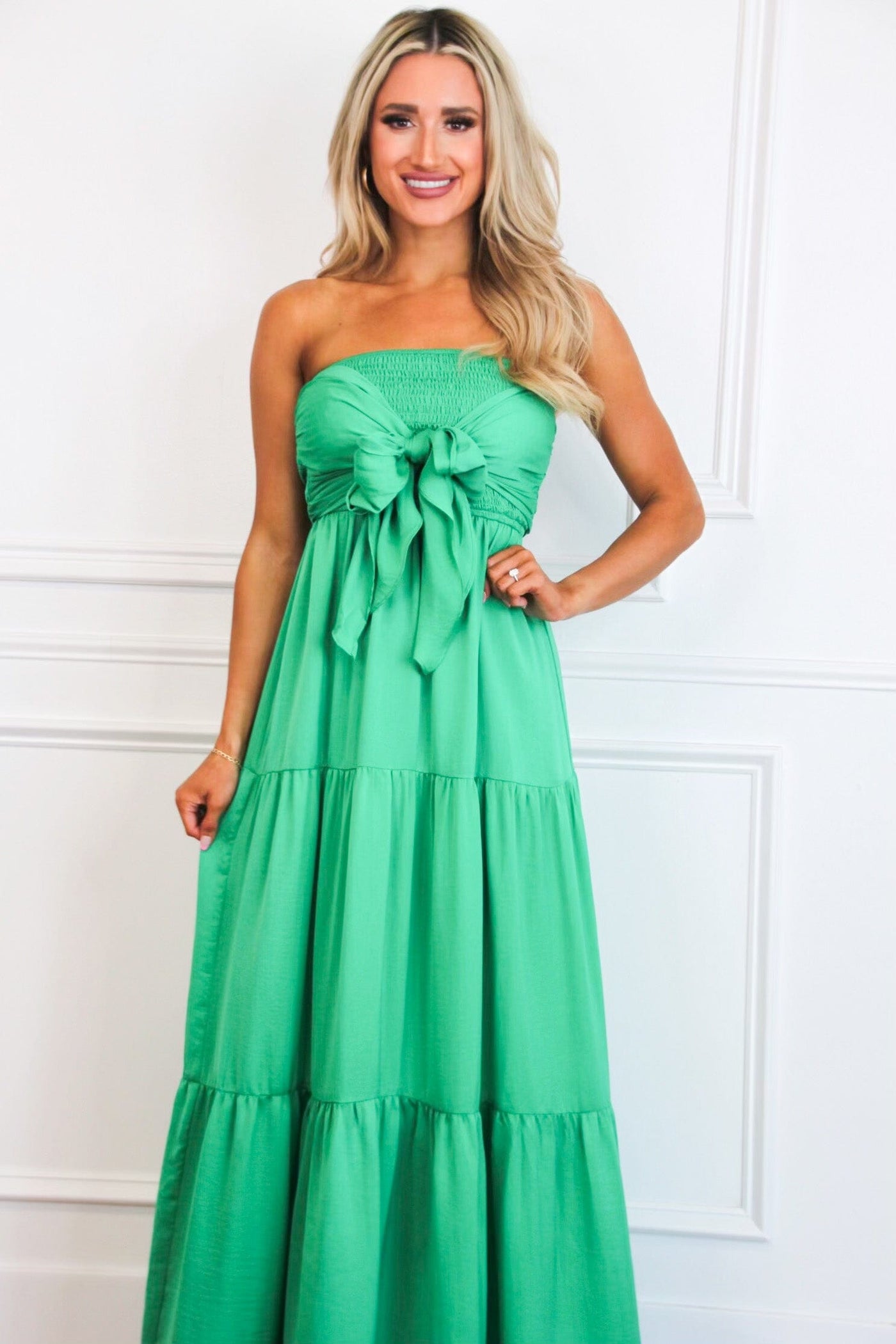 Santorini Sweetheart Smocked Maxi Dress: Green - Bella and Bloom Boutique