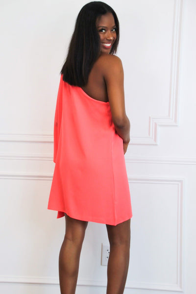 Get to Know You One Shoulder Dress: Bright Coral - Bella and Bloom Boutique
