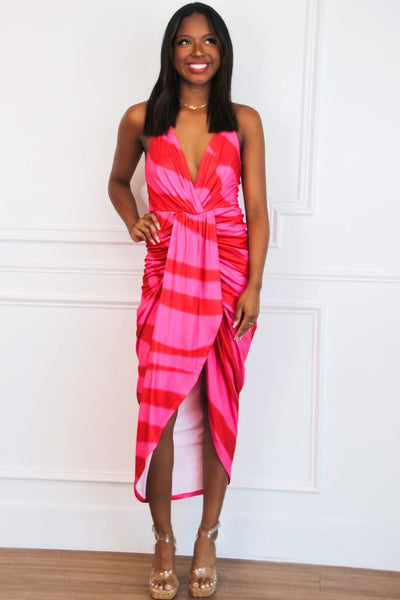 Can't Quit You Midi Dress: Pink/Red Multi - Bella and Bloom Boutique