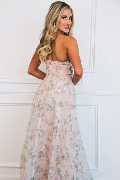 Virginia Floral Bustier Maxi Dress: Dusty Blush/Taupe Multi - Bella and Bloom Boutique