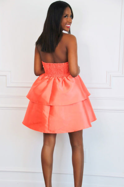 Hallie Rae Strapless Tiered Dress: Bright Coral Orange - Bella and Bloom Boutique