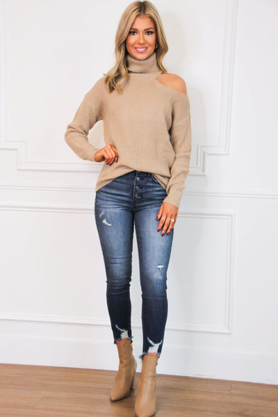 Illicit Affairs Cutout Sweater: Taupe - Bella and Bloom Boutique