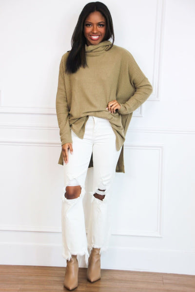 Plain and Simple Oversized Thermal Sweater: Dusty Olive - Bella and Bloom Boutique