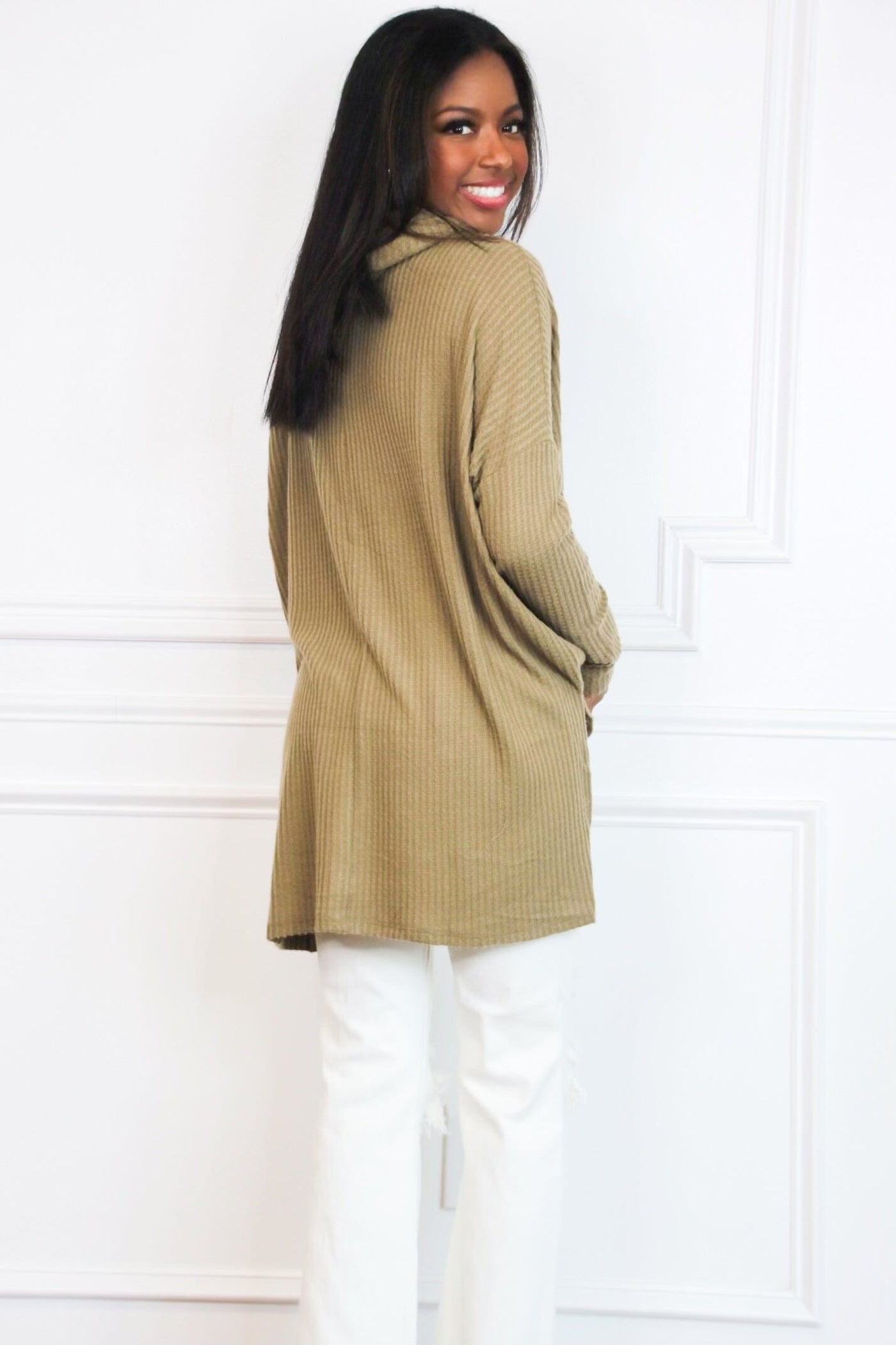 Plain and Simple Oversized Thermal Sweater: Dusty Olive - Bella and Bloom Boutique