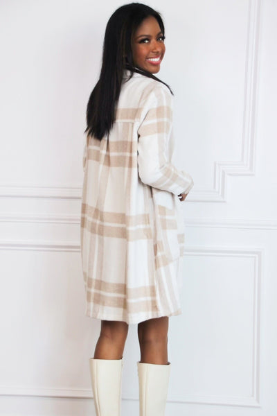 Billie Plaid Long Shacket: Ivory/Taupe - Bella and Bloom Boutique