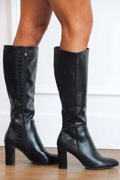 Martha Croc Knee High Boots: Black - Bella and Bloom Boutique