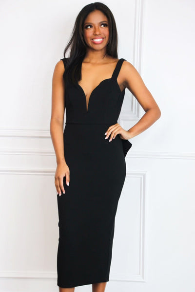 Sawyer Open Back Bow Midi Dress: Black - Bella and Bloom Boutique