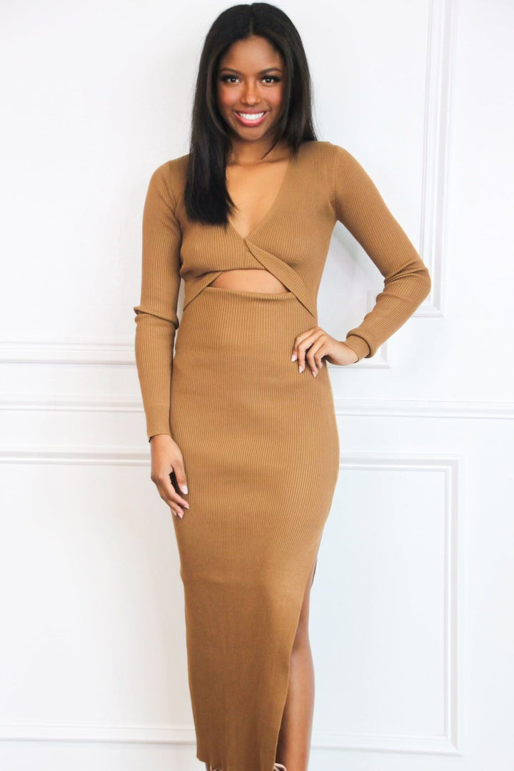 Bella and Bloom Boutique - Modern Fall Cutout Ribbed Sweater Midi