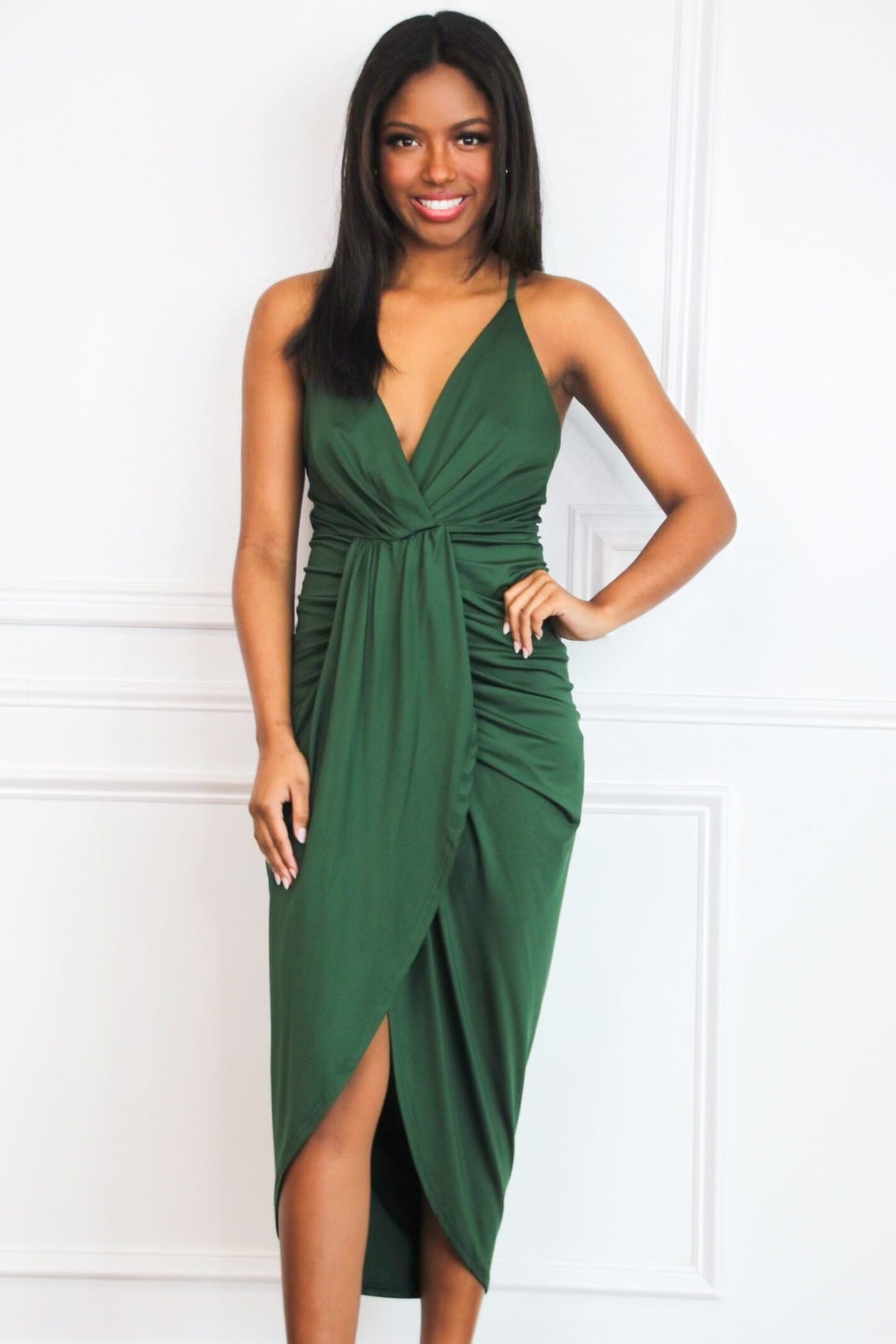 Can't Quit You Midi Dress: Hunter Green - Bella and Bloom Boutique