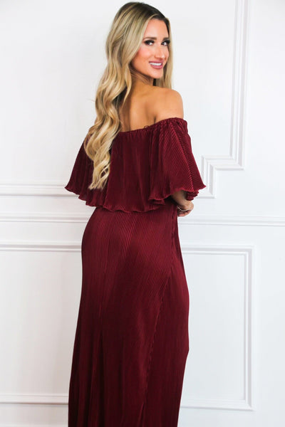 Let It Be Beautiful Pleated Maxi Dress: Burgundy - Bella and Bloom Boutique