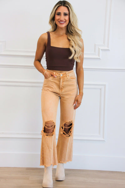 Rowe Square Neck Crop Top: Brown - Bella and Bloom Boutique