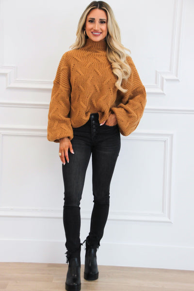 Asher Balloon Sleeve Sweater: Camel - Bella and Bloom Boutique