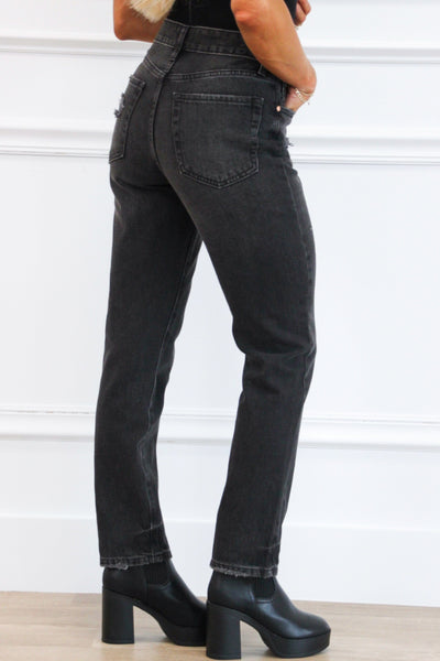 Reid High Rise Girlfriend Denim: Washed Black - Bella and Bloom Boutique