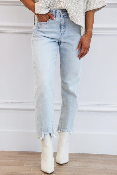 Ivan High Rise Striped Leg Straight Denim: Light Wash - Bella and Bloom Boutique