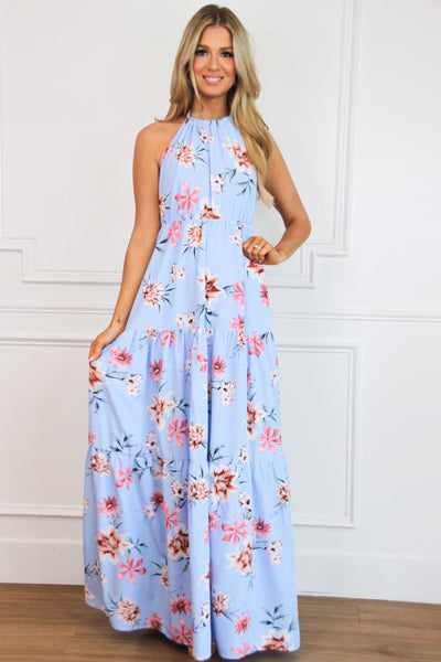 Giving Me Butterflies Floral Wrap Maxi Dress: Light Blue Multi - Bella and Bloom Boutique