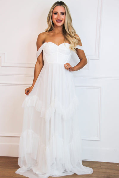 Enchanted Evening Off Shoulder Maxi Dress: White - Bella and Bloom Boutique