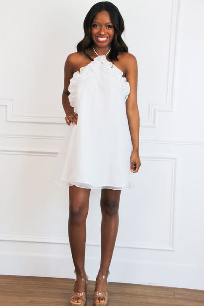 Smell the Roses Organza Halter Dress: White - Bella and Bloom Boutique