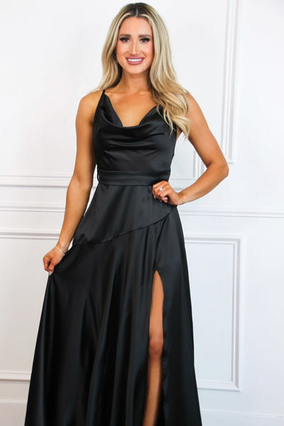 Milani Cowl Neck Satin Maxi Dress: Black - Bella and Bloom Boutique