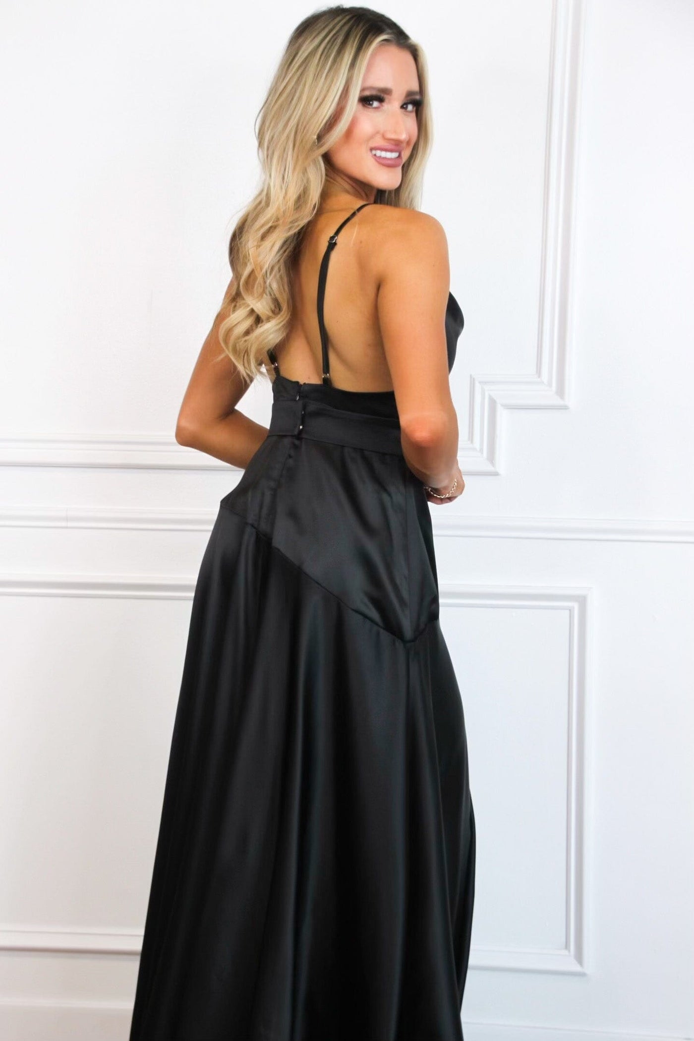 Milani Cowl Neck Satin Maxi Dress: Black