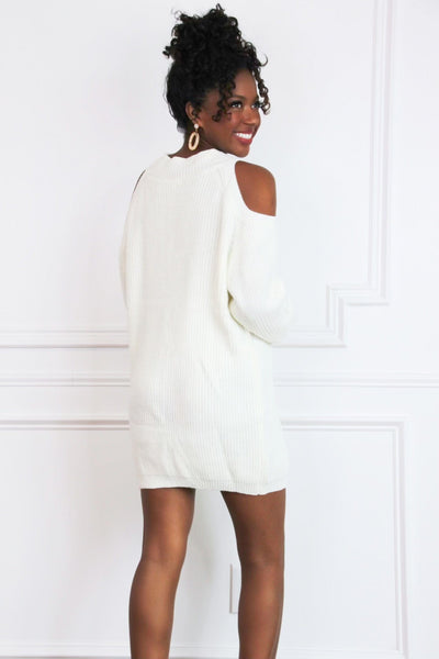 Leah Cold Shoulder Sweater Dress: Ivory - Bella and Bloom Boutique