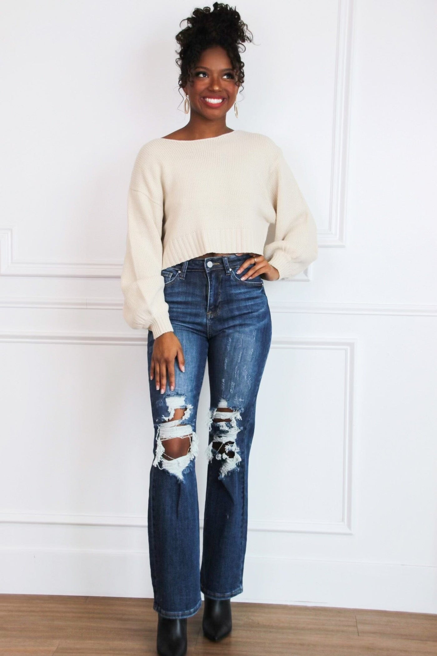 Bexley Cropped Sweater: Beige - Bella and Bloom Boutique