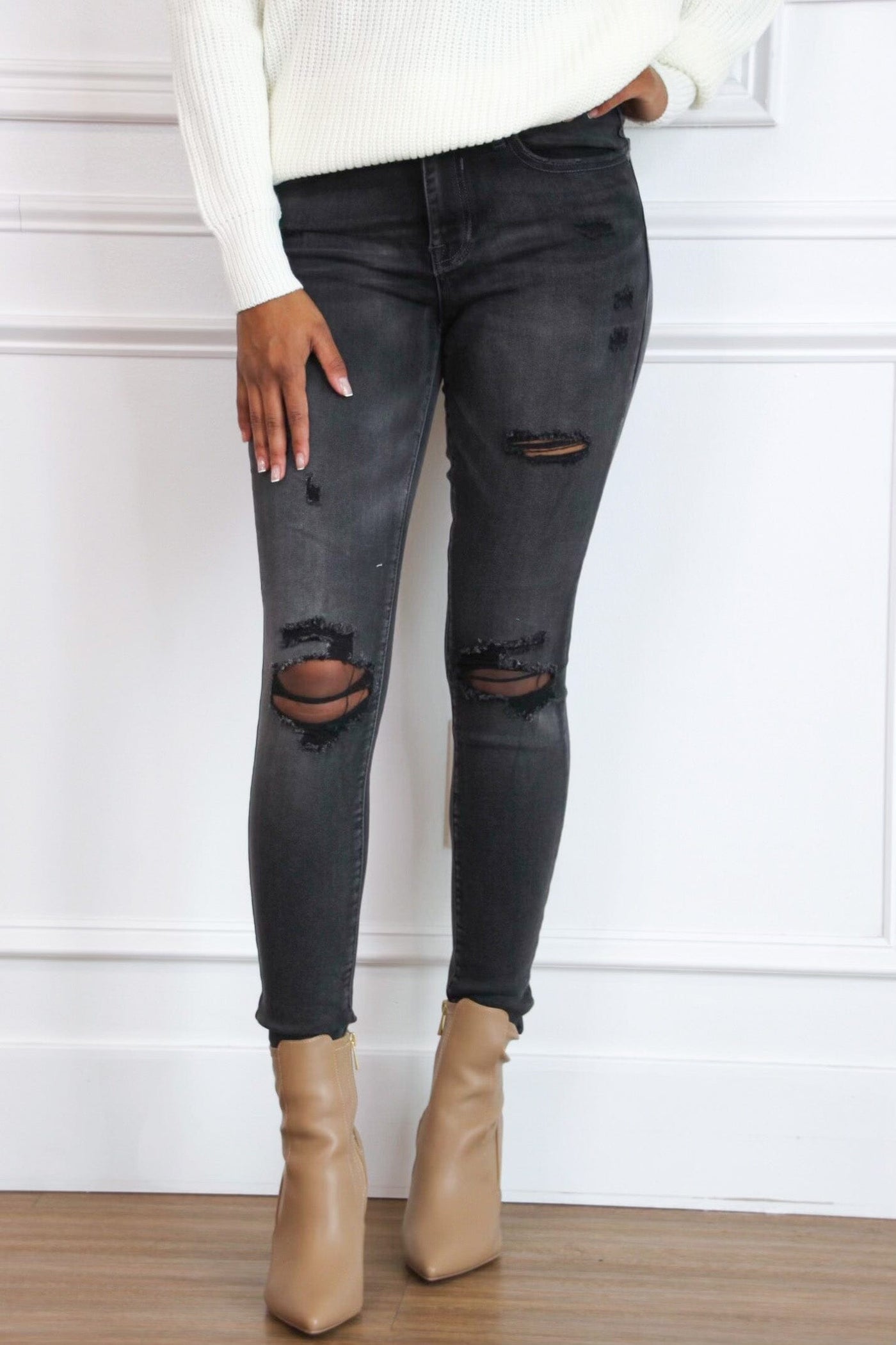 Liam Distressed Denim: Ash Black - Bella and Bloom Boutique