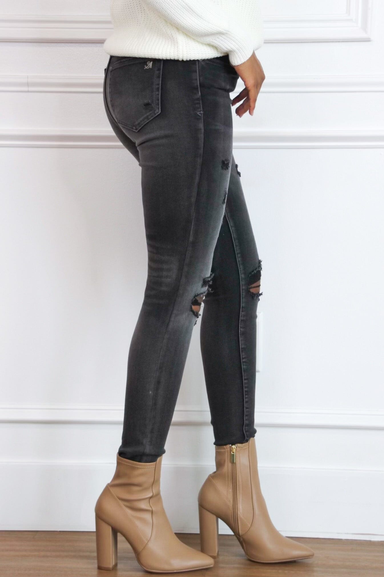 Liam Distressed Denim: Ash Black - Bella and Bloom Boutique