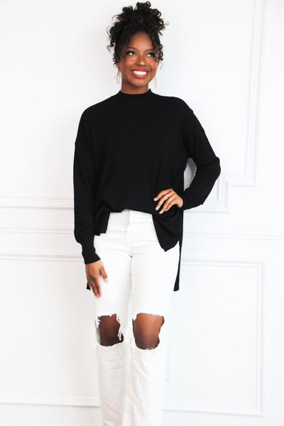 Comfort Crush Oversized Sweater: Black - Bella and Bloom Boutique