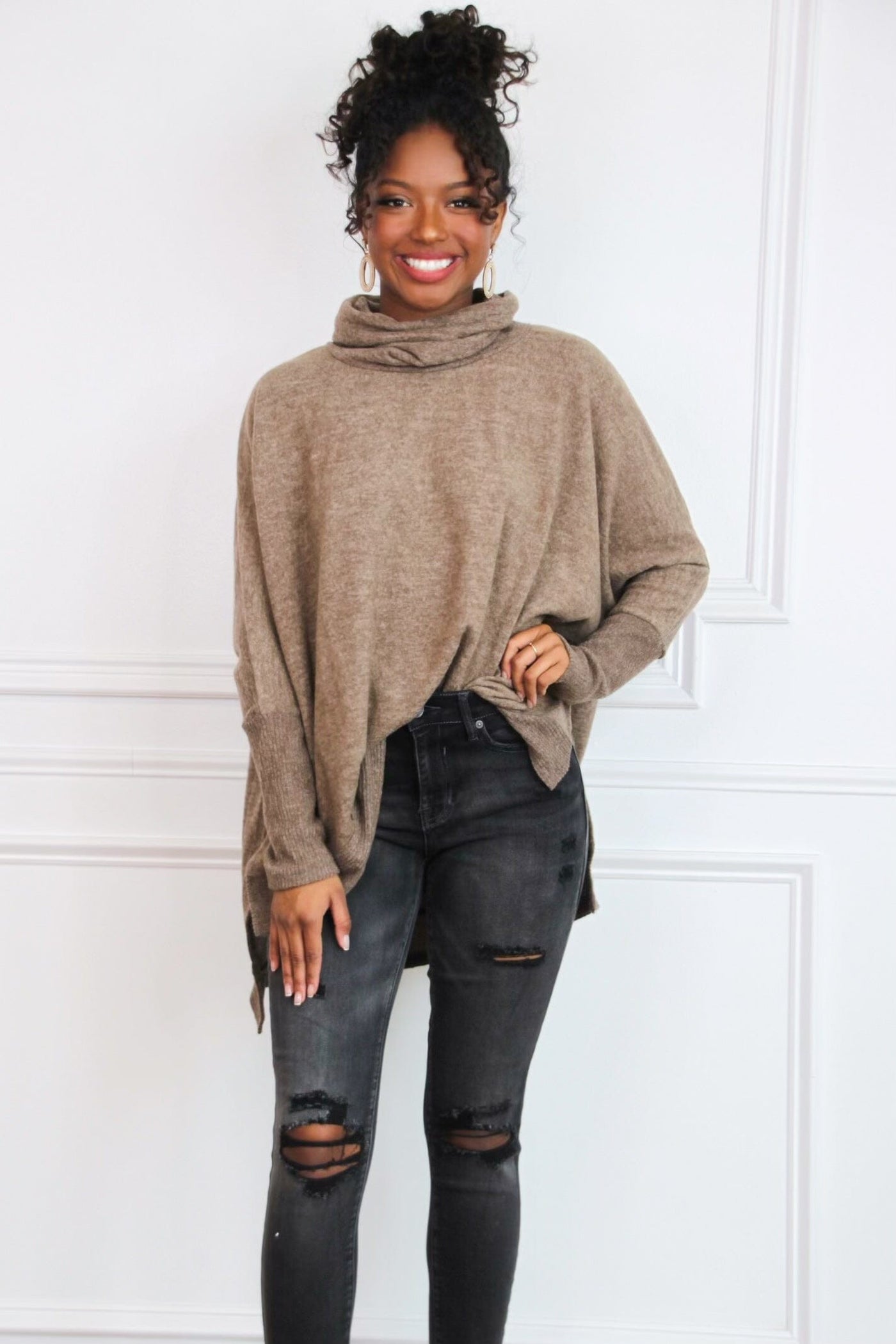 Cozy Chic Oversized Sweater: Coffee - Bella and Bloom Boutique