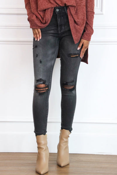 Liam Distressed Denim: Ash Black - Bella and Bloom Boutique