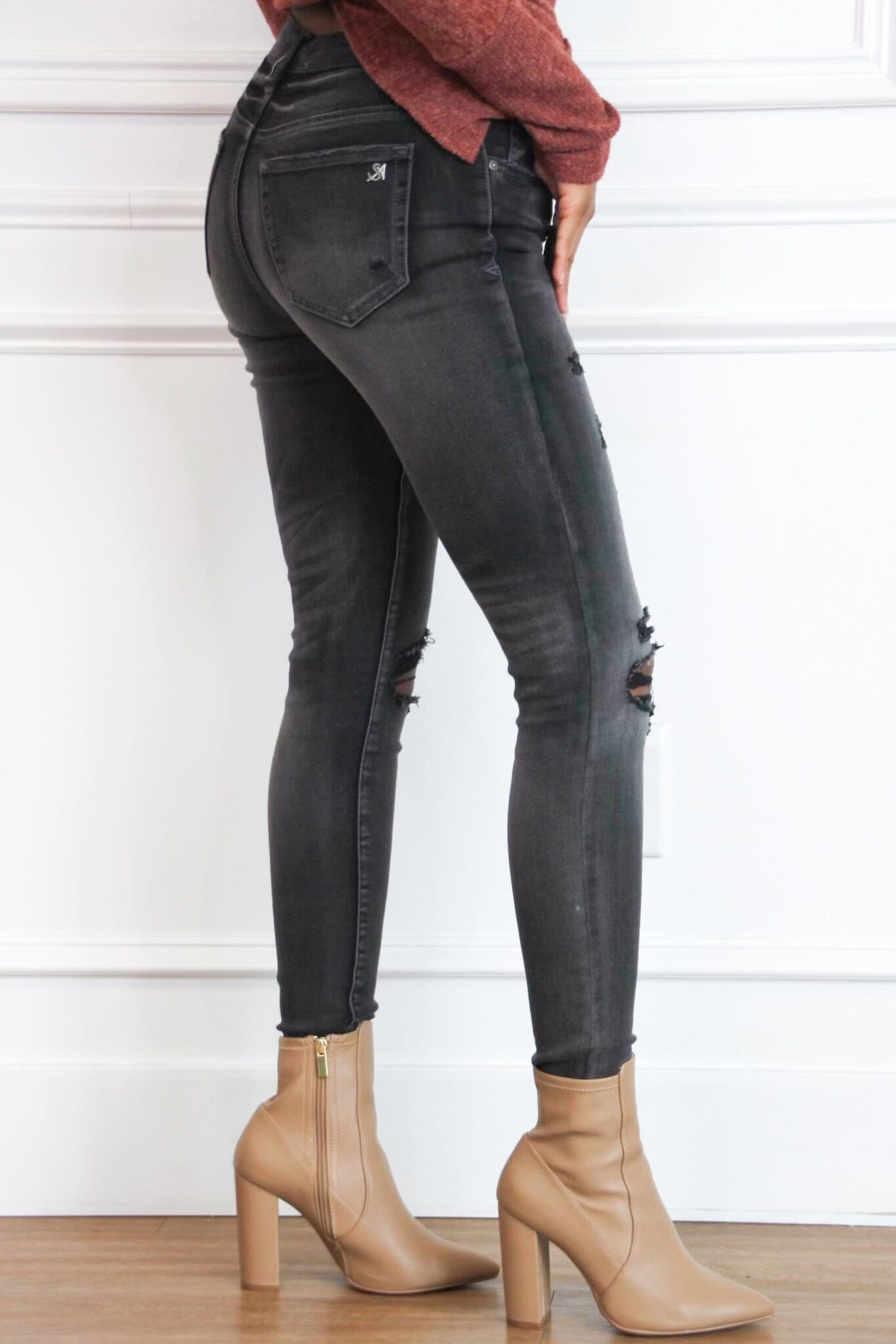 Liam Distressed Denim: Ash Black - Bella and Bloom Boutique