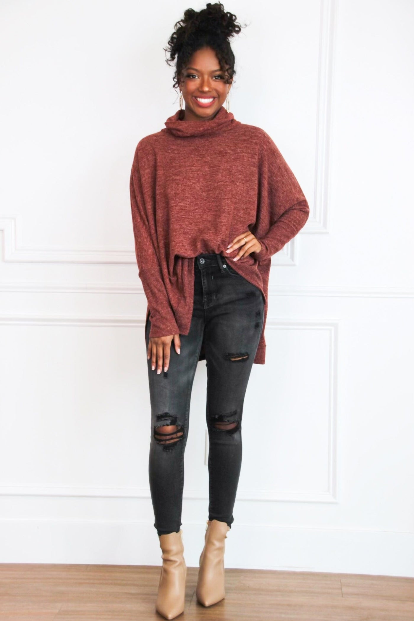 Cozy Chic Oversized Sweater: Brick - Bella and Bloom Boutique