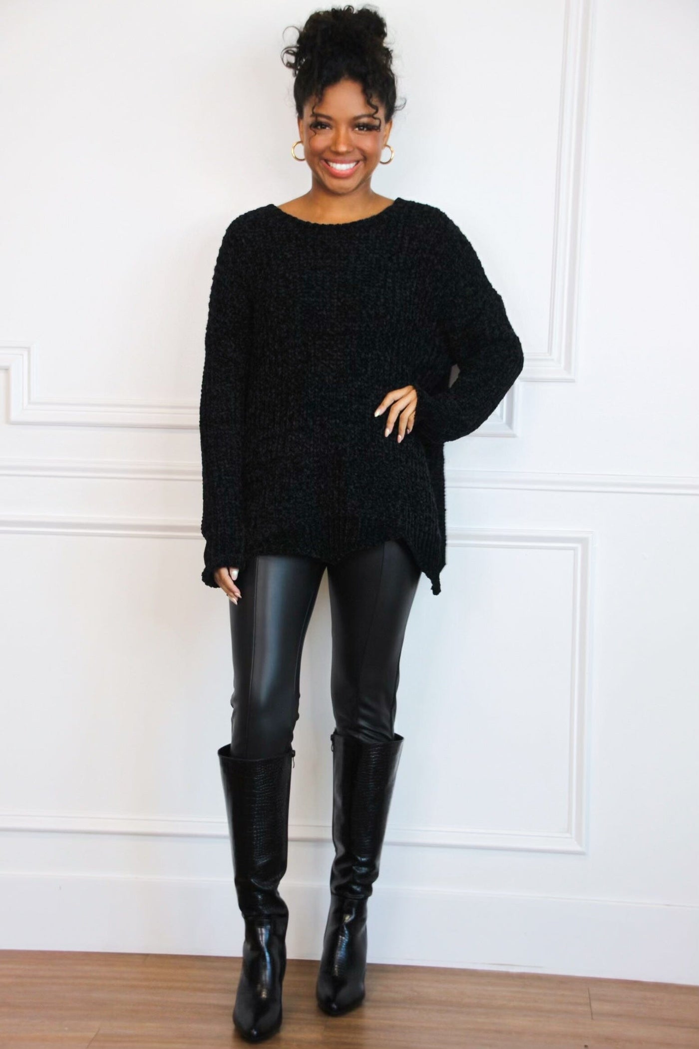 Cozy Crush Oversized Chenille Sweater: Black - Bella and Bloom Boutique