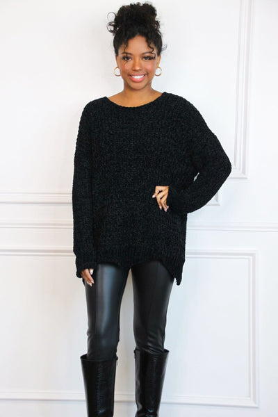 Cozy Crush Oversized Chenille Sweater: Black - Bella and Bloom Boutique