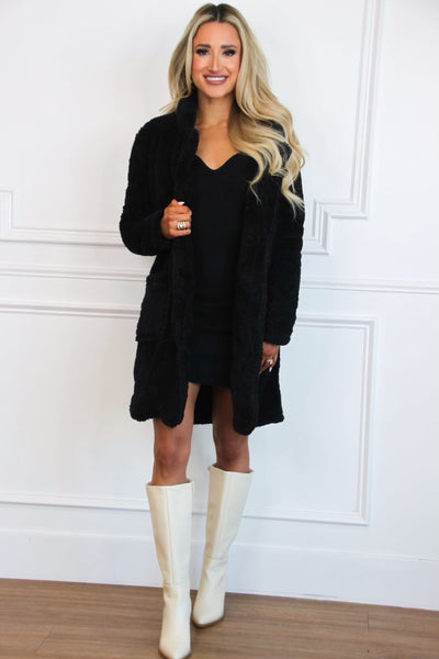 Talk of the Town Sherpa Coat: Black - Bella and Bloom Boutique