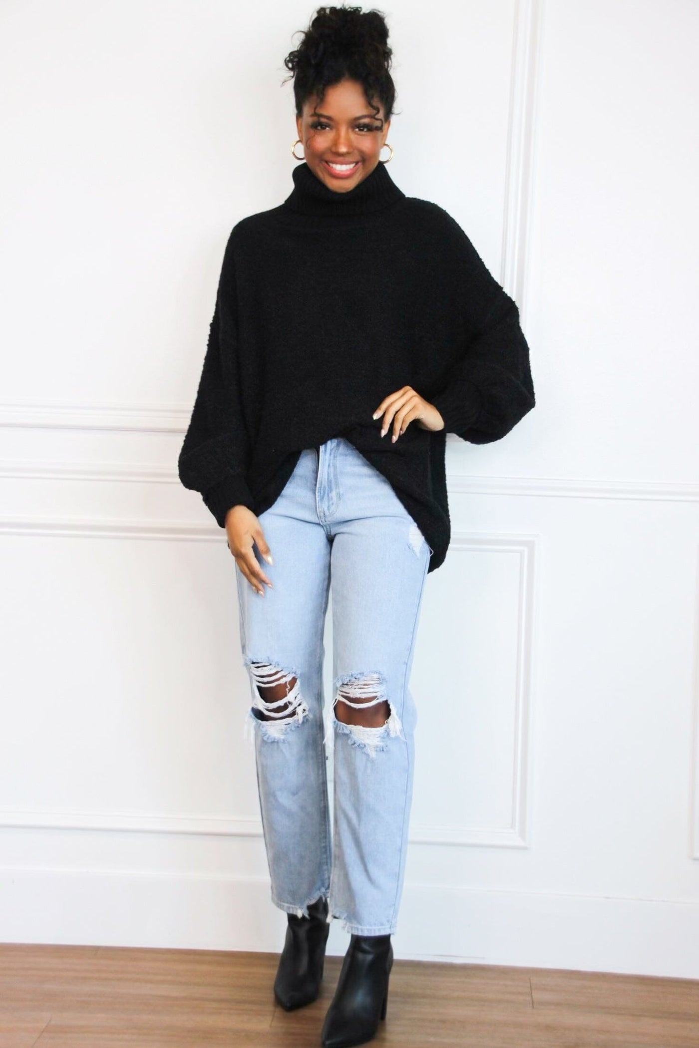 Under Wraps Turtleneck Sweater: Black - Bella and Bloom Boutique