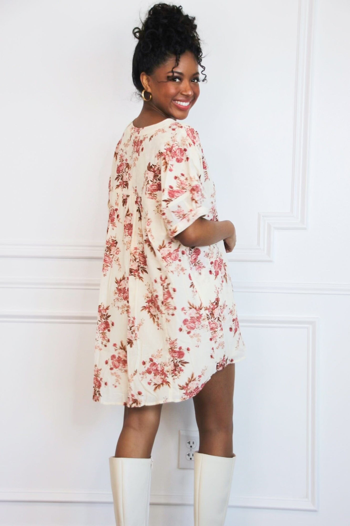 Stacia Floral Dress: Cream Multi - Bella and Bloom Boutique