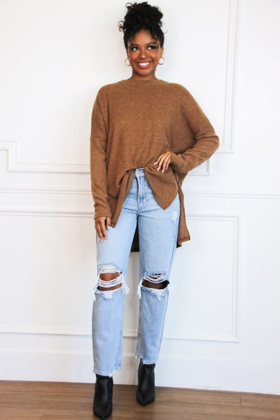 Errands to Run Ribbed Oversized Lightweight Sweater: Camel - Bella and Bloom Boutique