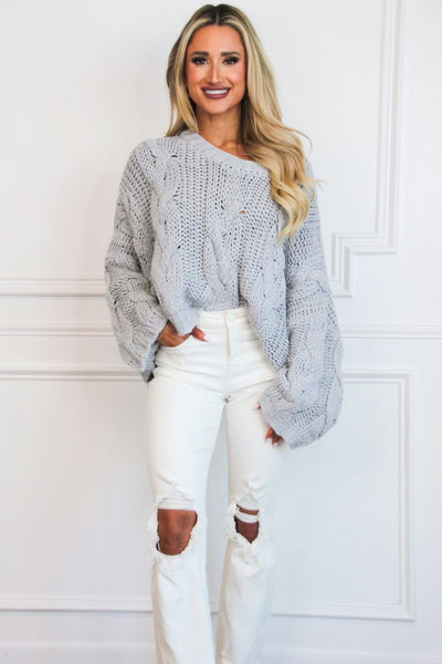 Frannie Chunky Knit Sweater: Gray - Bella and Bloom Boutique