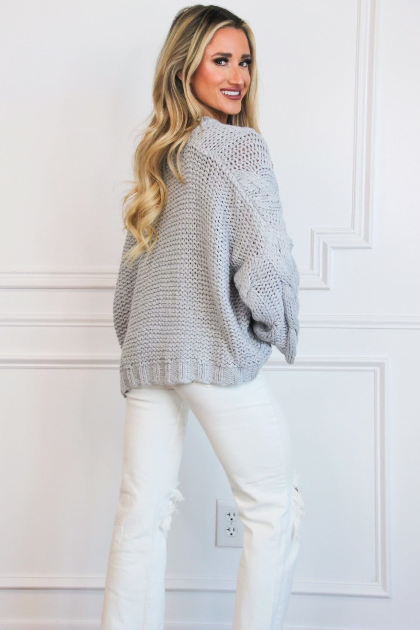 Frannie Chunky Knit Sweater: Gray - Bella and Bloom Boutique