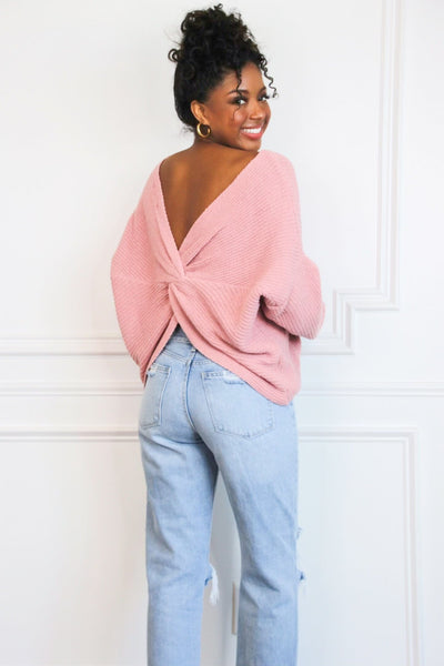 Open Arms Twist Back Sweater: Pink - Bella and Bloom Boutique