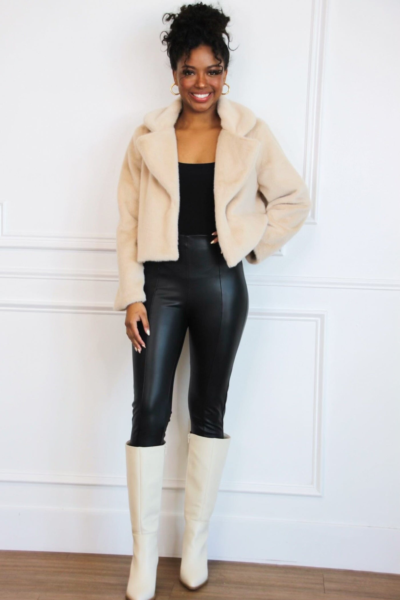 Cline Faux Fur Cropped Jacket: Taupe - Bella and Bloom Boutique