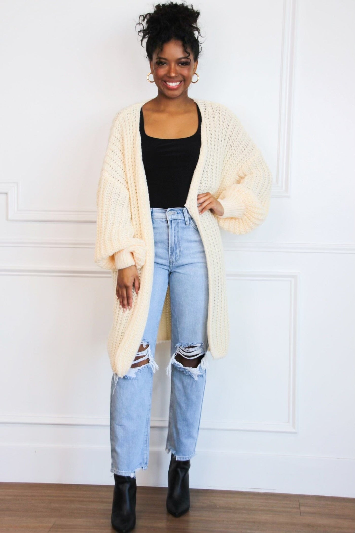 Slidell Chunky Knit Oversized Cardigan: Cream - Bella and Bloom Boutique