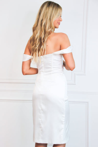 Hedy Satin Bustier Midi Dress: White - Bella and Bloom Boutique