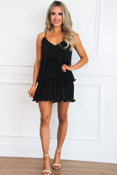 Spencer Pleated Tiered Ruffle Dress: Black - Bella and Bloom Boutique