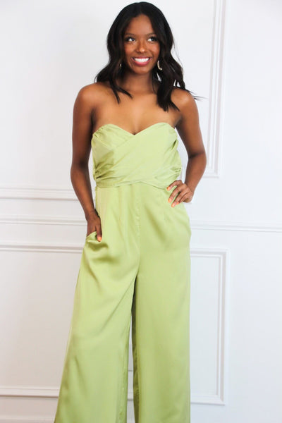Prayed For You Satin Jumpsuit: Chartreuse - Bella and Bloom Boutique