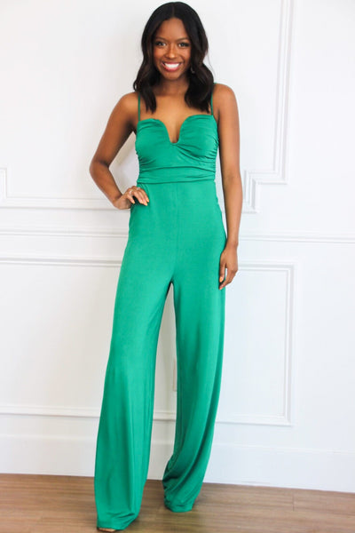 Date Night Strapless Jumpsuit: Green - Bella and Bloom Boutique