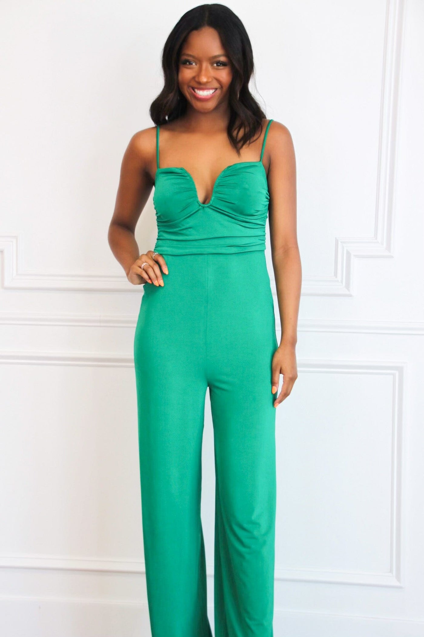 Date Night Strapless Jumpsuit: Green - Bella and Bloom Boutique