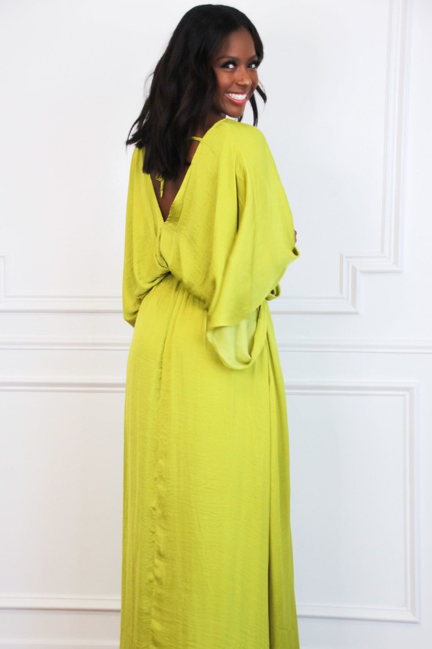 Maricela Kimono Sleeve Maxi Dress: Lime - Bella and Bloom Boutique